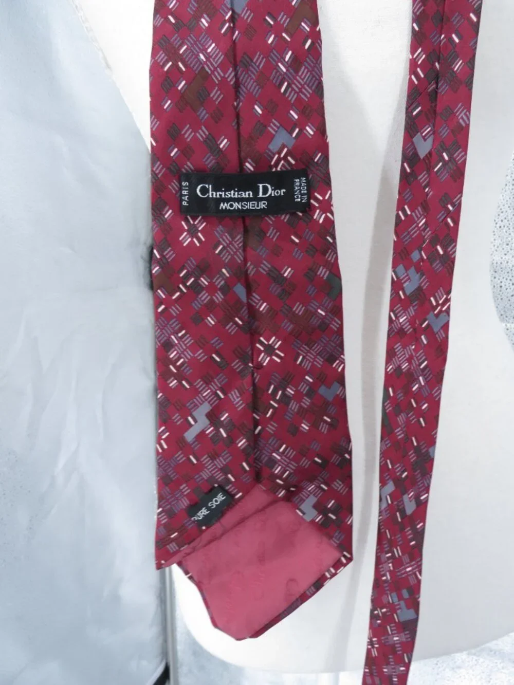 Christian Dior Monsieur Red Silk Tie Vintage Paris Pure Soie 4 Inch Width